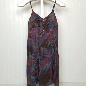 Hinge Spaghetti Strap Ruffle Leaf Print Dress XS